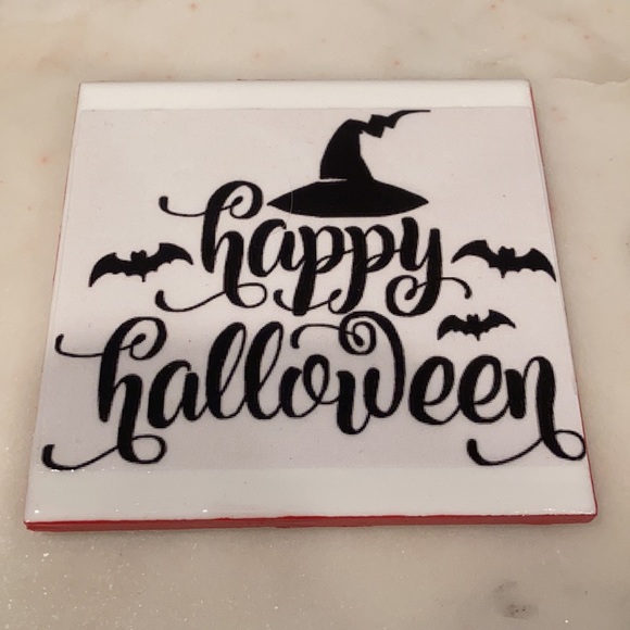 Spooky Sips: Handmade Ceramic Table Coasters - Happy Halloween Set of 2 - Picture 3 of 5